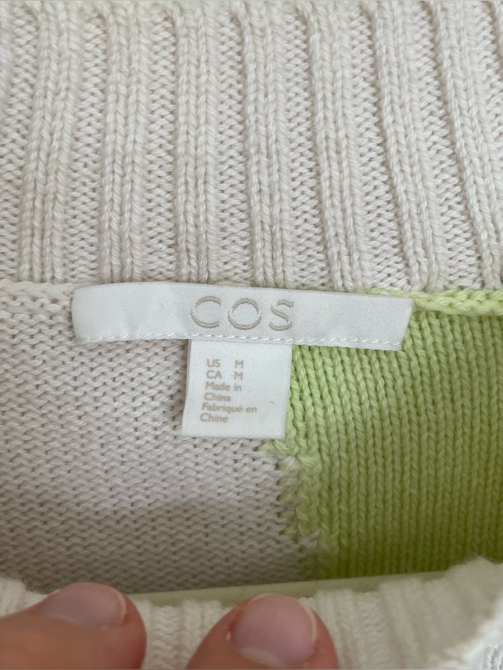 COS crewneck color block wool-cotton sweater with neon green detailing - Picture 8 of 12